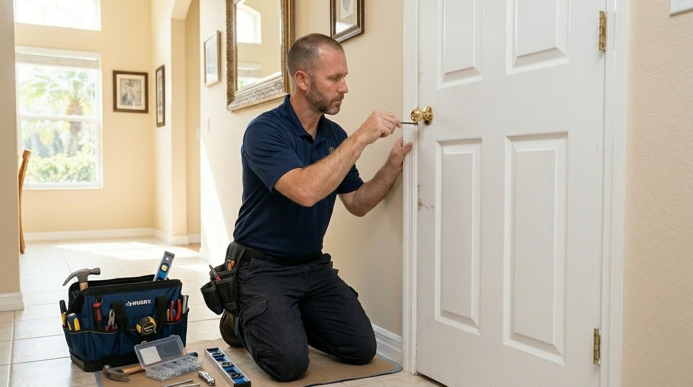 Door repair work in a Wesley Chapel home