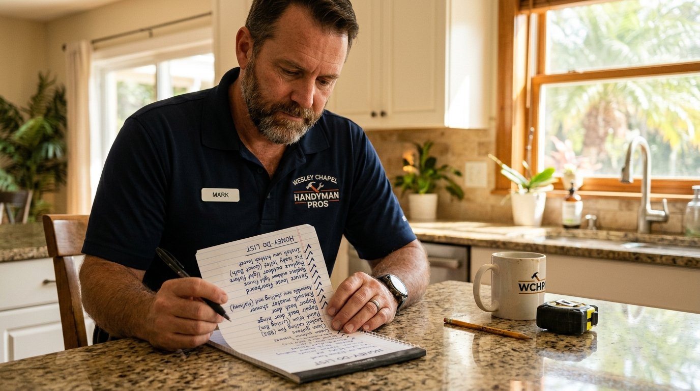 Home repair checklist being reviewed